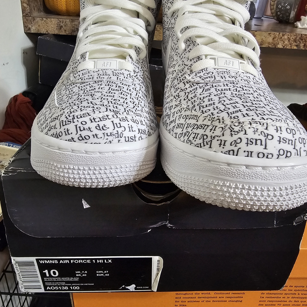 Nike Air Force 1 Hi LX Text Pattern White Black Sneakers